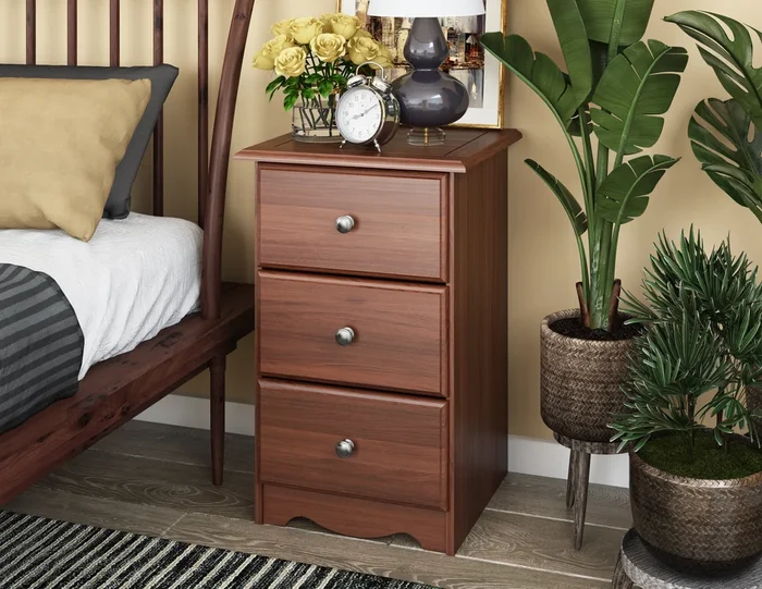 100% Solid Wood 3-Drawer Nightstand with Metal Knobs