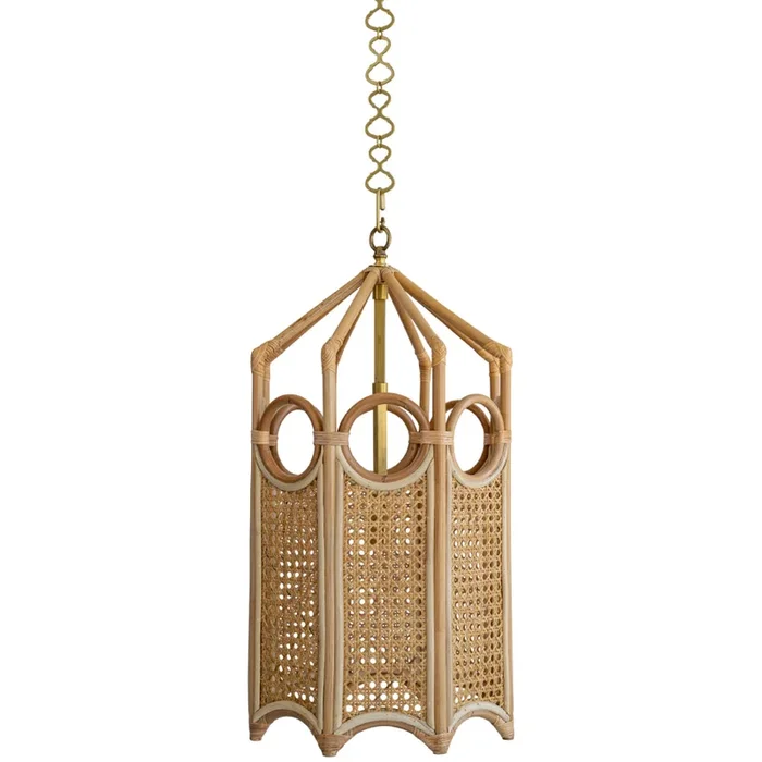 12″ Temple Rattan and Cane Pendant – Natural