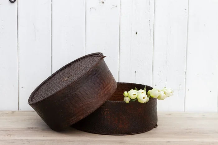 19th Century Round Akha Tribe Woven Basket
