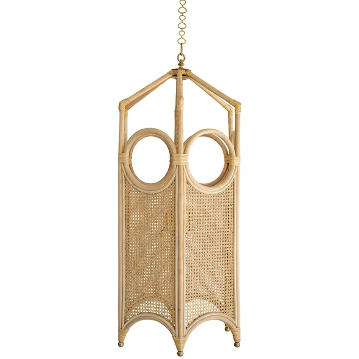 20″ Temple Rattan and Cane Pendant – Natural