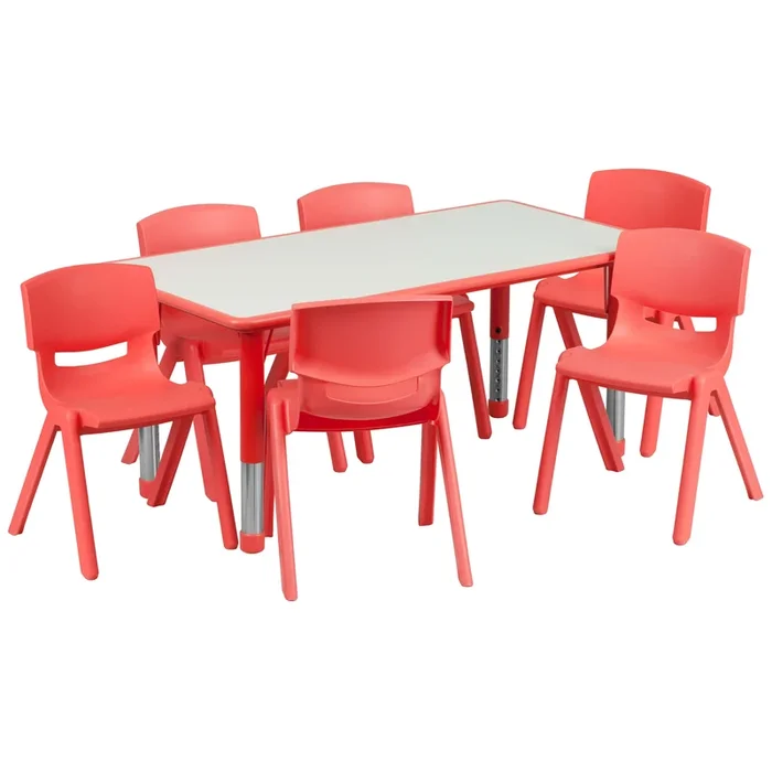 23.625″W x 47.25″L Rectangular Plastic Height Adjustable Activity Table Set with 6 Chairs