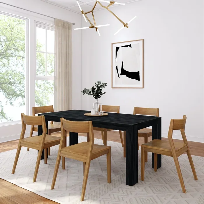 72″ Modern Solid Wood Dining Table Set + 6 Chairs