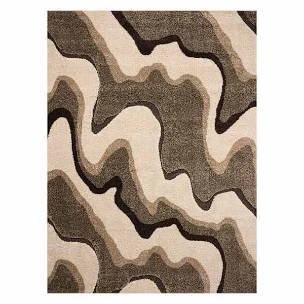 (A280) Sydney Ivory & Tan Multi-Waves Area Rug, 9×12