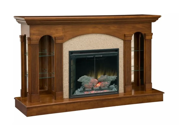 Amish 76″ Solid Wood Wall Mantel with Electric Fireplace Insert