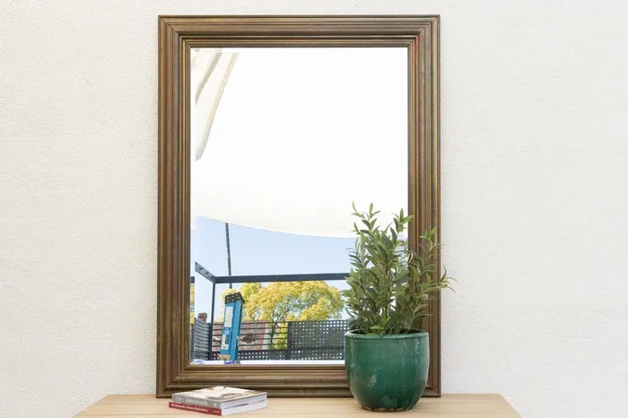 Antique Aged Brass French Bistro Mirror