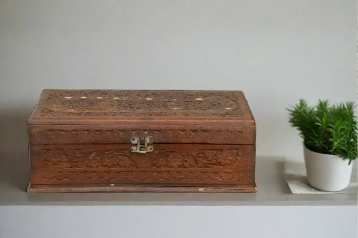 Antique Anglo Indian Carved Jewelry Box