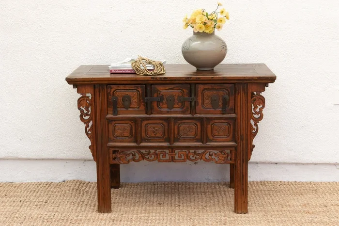 Antique Carved Ming Style-3 Drawer Console (Trade)