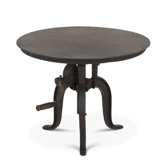 Artezia 24″ Height Adjustable Crank Side Table in Matte Black Cast Iron