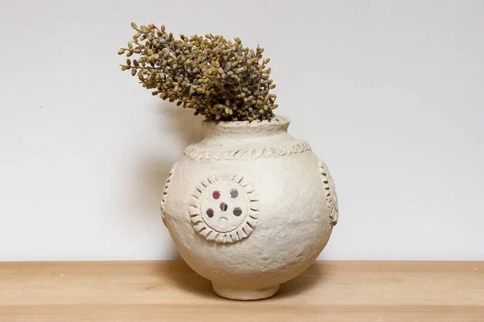 Artisanal White Paper Mache Pot