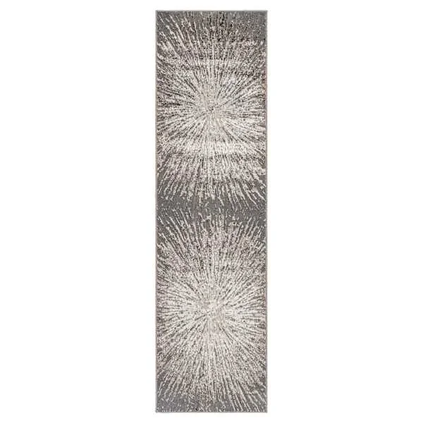 (B812) Firenze Grey & Black Starburst Runner, 2×7
