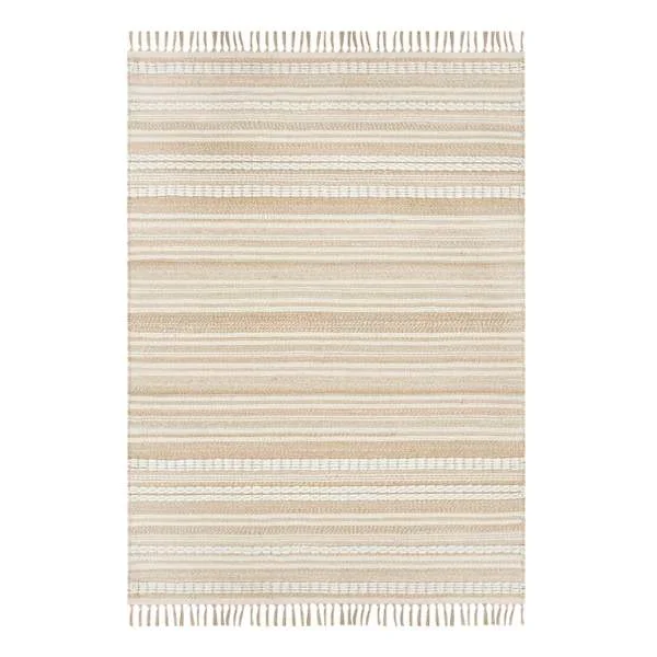 (B819) Panyer Ivory Striped Flatweave Area Rug, 5×7