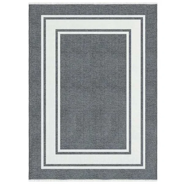 (B841) Noa Grey Border Washable Area Rug, 5×7