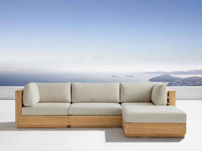 Bal Harbour Outdoor Teak Four-Piece Sectional in Eden Oyster