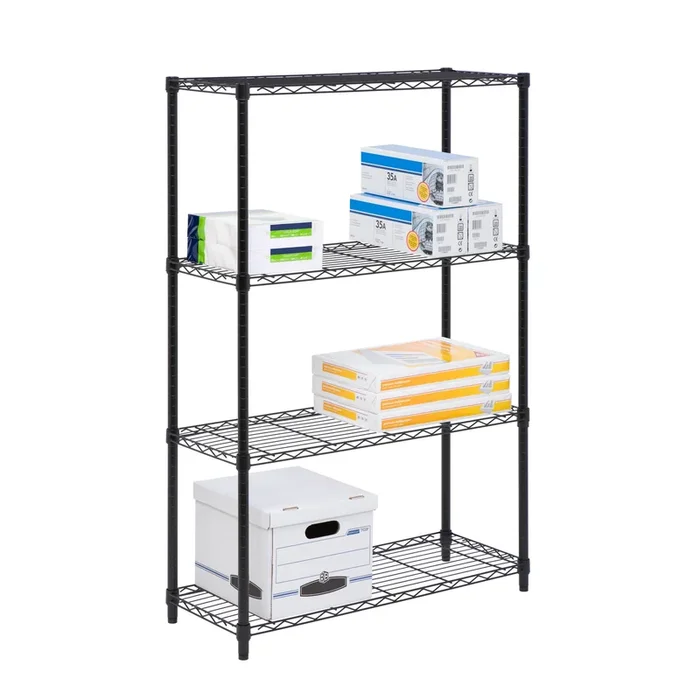 Black 4-Tier Adjustable Shelving Unit with 350-lb Shelf Capacity
