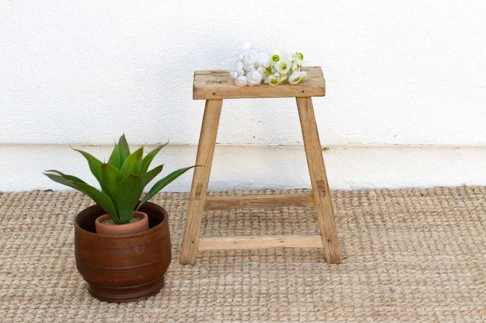 Bleached Wood Asian Joint Stool