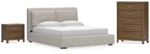 California King Upholstered Bed With Chest and Nightstand