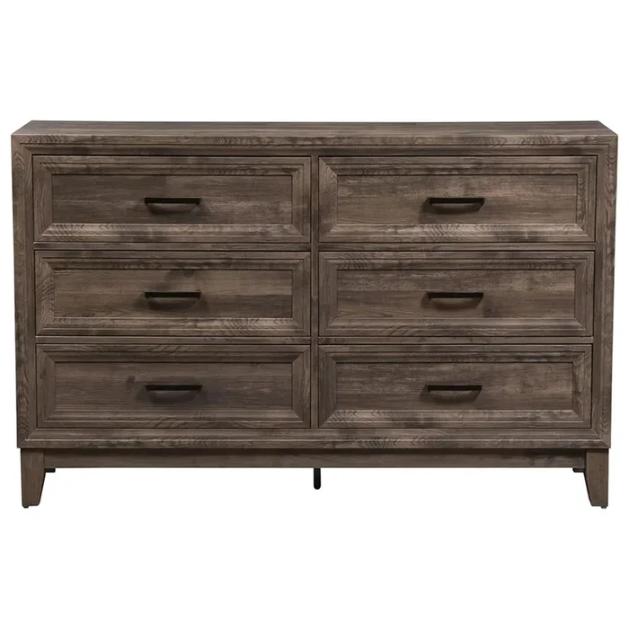 Casual 6-Drawer Dresser with Antique Brass Handles