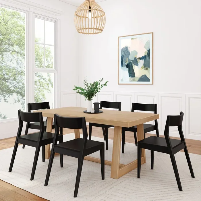 Classic Dining Set with Black Chairs – 72″