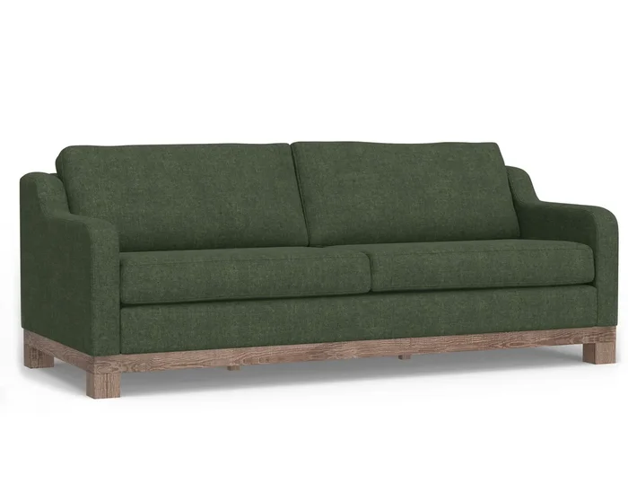 Contemporary 2-Cushion Sofa with Exposed Wooden Base