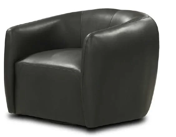 Contemporary Barrel-Back All-Leather Swivel Chair