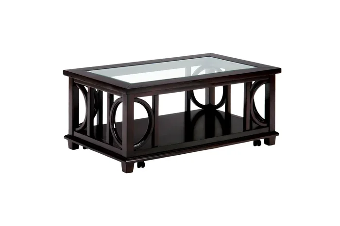 Contemporary Coffee Table with Beveled Glass Top and Casters
