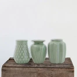 Crackle Glaze Stoneware Vases Set of 3