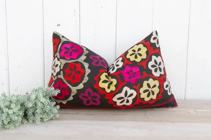 Deep Rose Suzani Lumbar Pillow (Trade)