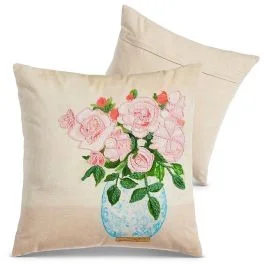 Embroidered Florals Pink Bouquet Accent Pillow