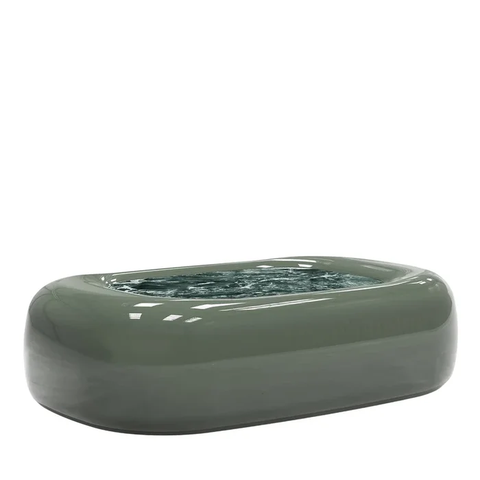Erwin Large Oval Velvet green glossy wood & Verde alpi marble coffee Table by Artefatto Design Studio