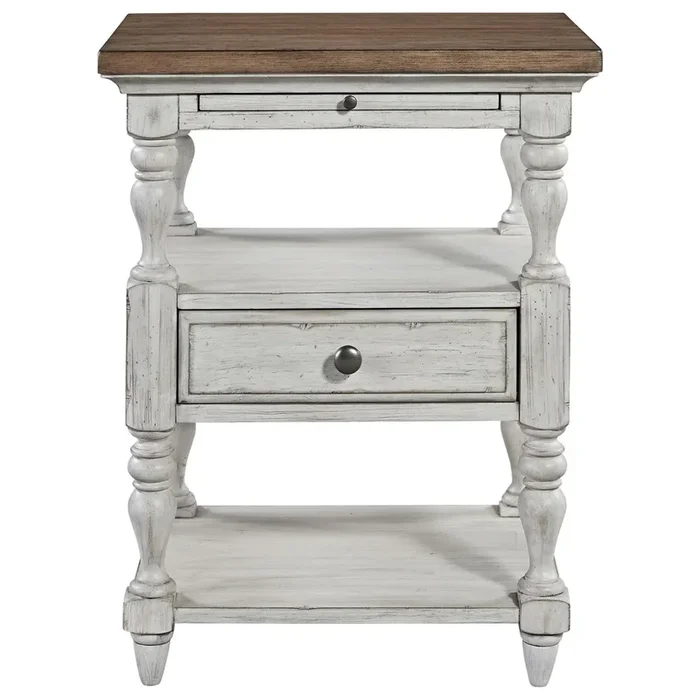 Farmhouse 1 Drawer Night Stand with Pull Out Shelf