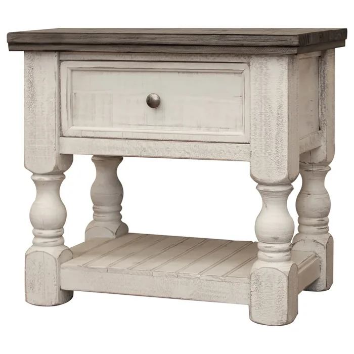 Farmhouse 1-Drawer Nightstand with Slatted Shelf