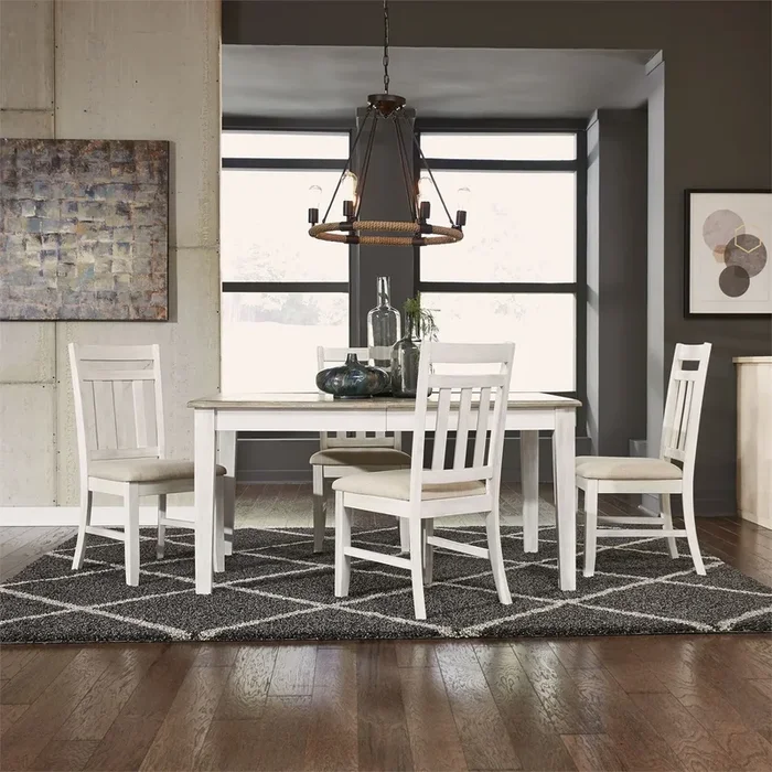 Farmhouse 5-Piece Rectangular Dining Set with Leaf Insert