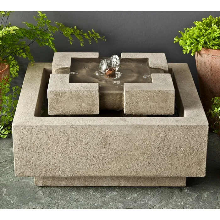 Geo Square Small Stone Fountain – Grey Stone Patina