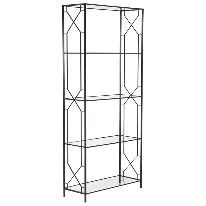 Geometric Etagere Black with Glass Shelves