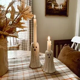 Ghost Stoneware Taper Candle Holder Set of 2