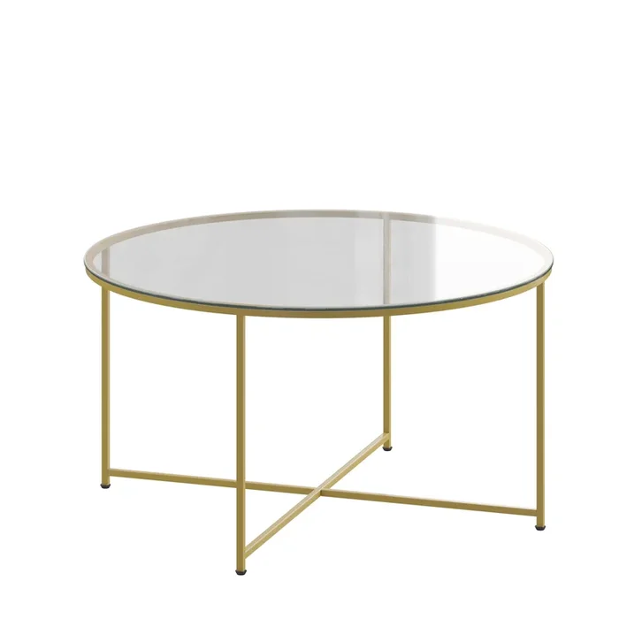 Greenwich Collection Coffee Table – Modern Glass Accent Table with Crisscross Frame