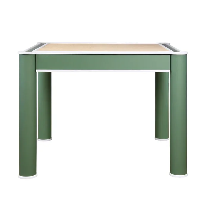 Jackie Square Two Drawer Round Leg Game Table In Matte Green Lacquer With Matte White Lacquer Edging