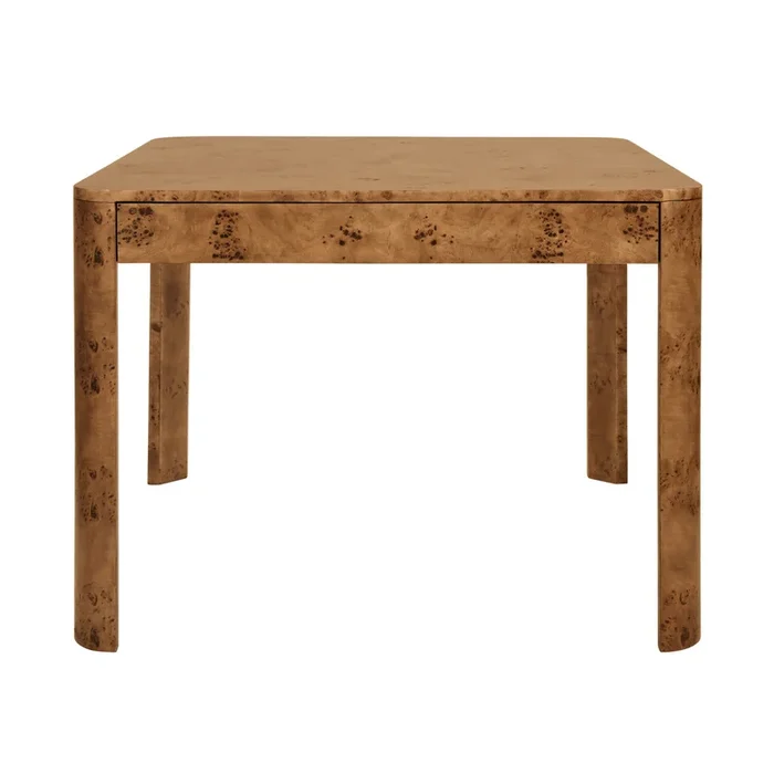 Jett Square Two Drawer Curved Corner Game Table In Dark Burl Wood