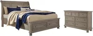 King Sleigh Bed With 2 Storage Drawers With Dresser