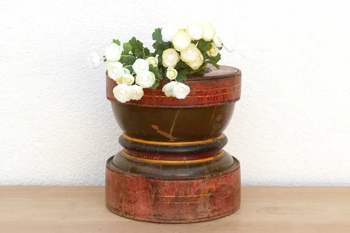 Large Indian Red Antique Grinder