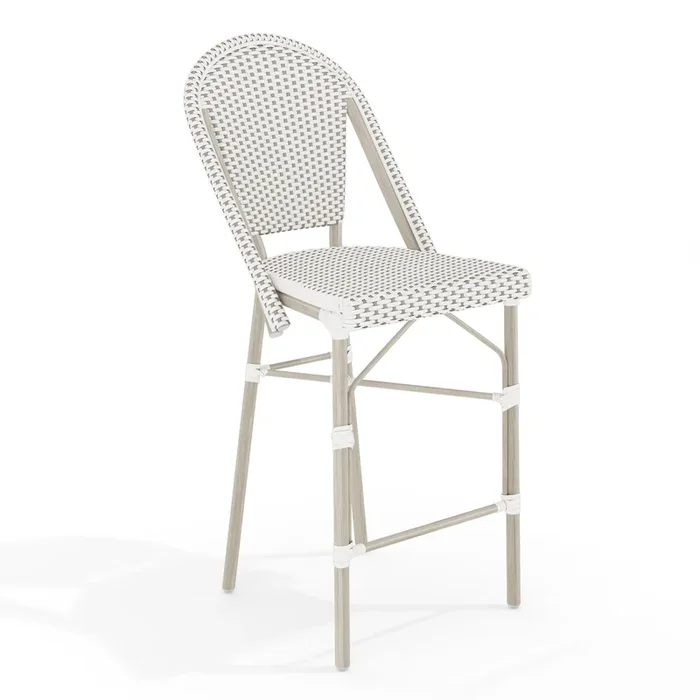 Lily Pond Indoor-Outdoor Stackable Bistro Counter Stool with Woodgrain Aluminum Finish Frame and Woven Rattan Back and Seat