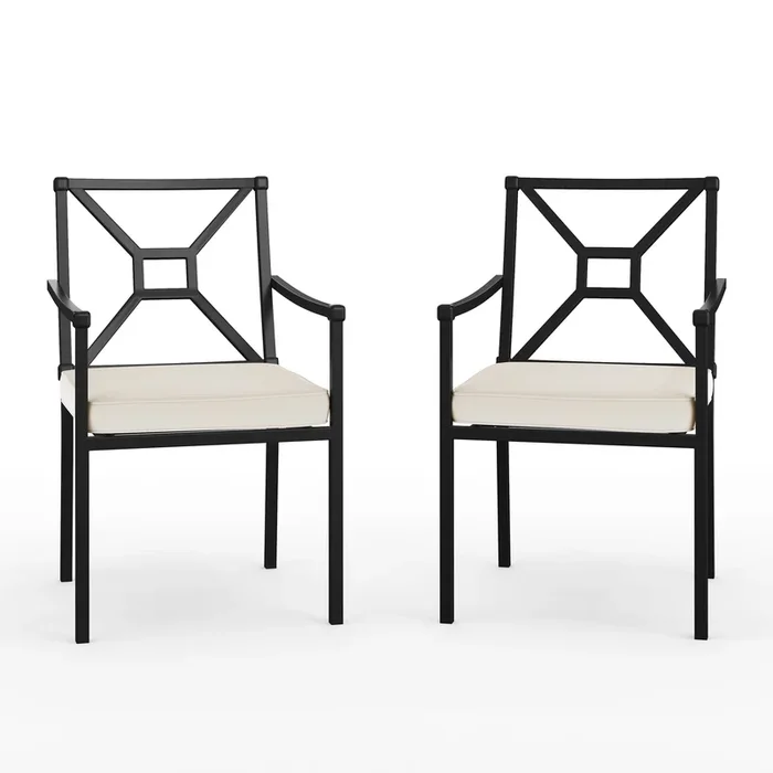 Lily Pond Set of 2 Indoor-Outdoor Stackable Patio Dining Armchairs with Steel Frames with All-Weather Cushions