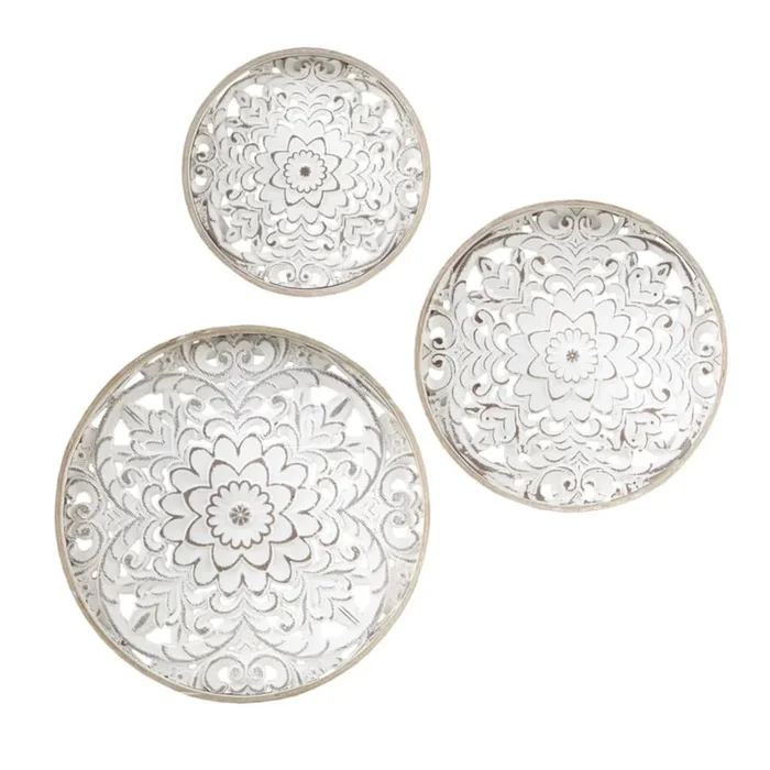Medallion Distressed Floral Carved Wood Wall Decor 3 Pc Set