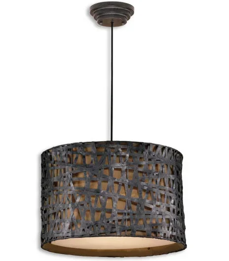 Metal Straps Drum Pendant Light – Black