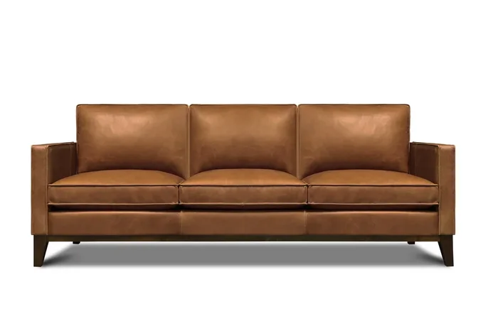 Mid-Century Modern Leather Sofa w/Splayed Solid Wood Legs