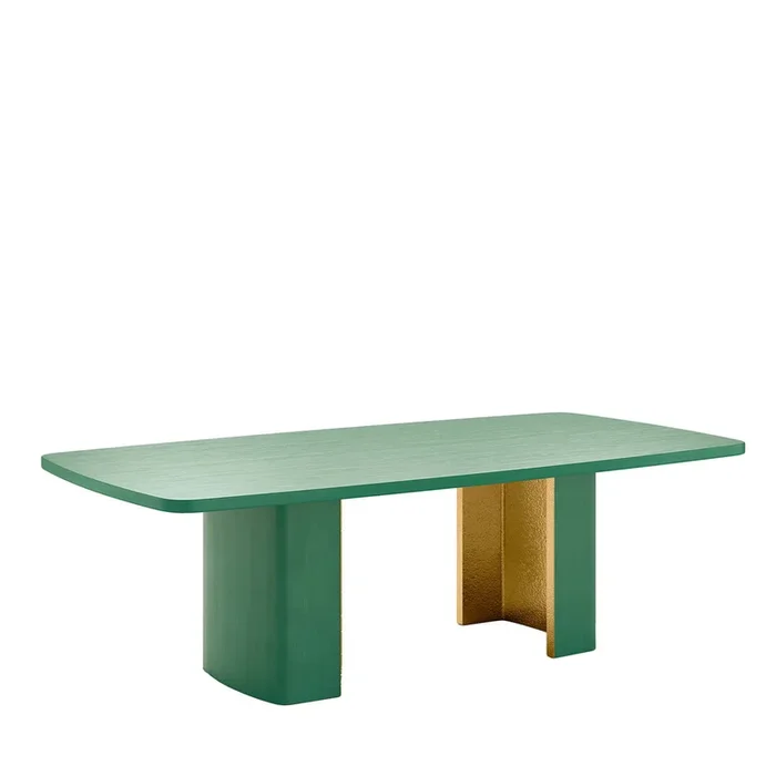 Nature Rectangular Green & Golden Wooden Dining Table