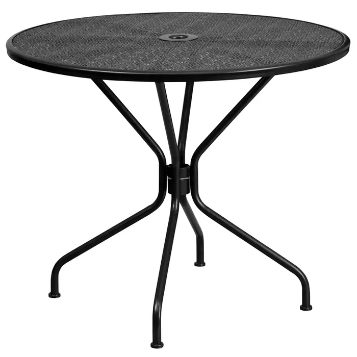 Oia Commercial Grade 35.25″ Round Indoor-Outdoor Steel Patio Table with Umbrella Hole