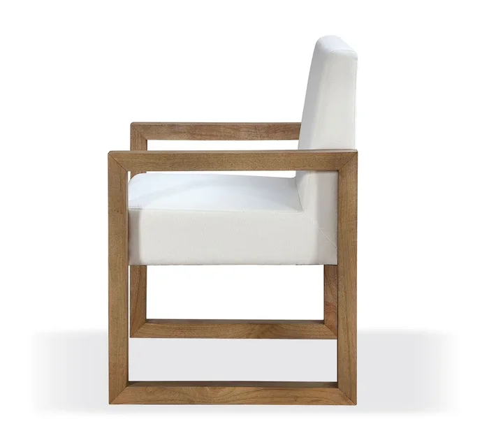 One Modern Coastal Sled Leg Upholstered Dining Arm Chair in White Pearl and Bisque