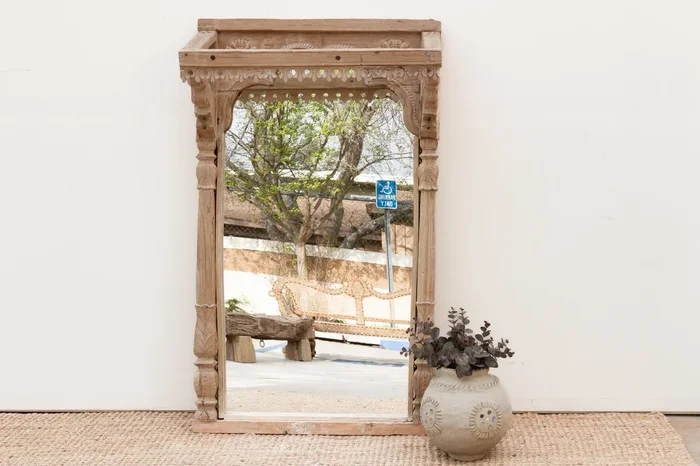 One-of-A-Kind Sun-Bleached Teak Arch Mirror (Trade)