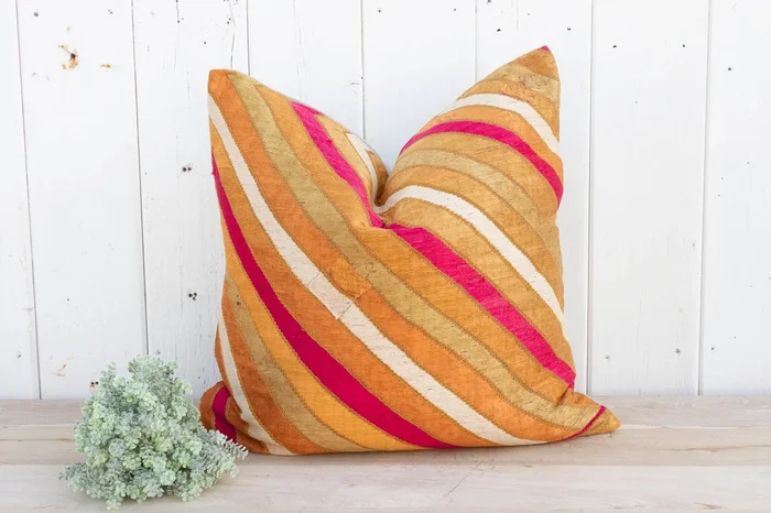 Orange Silk Phulkari Pillow
